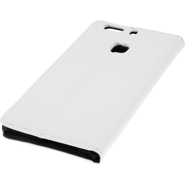 Kunst-Lederhülle für Huawei P9 Plus Book-Case weiﬂ + 2 Schut