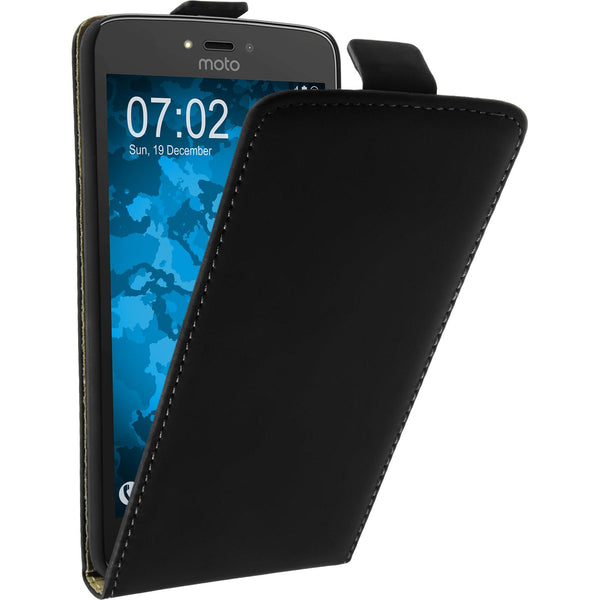 Kunst-Lederhülle für Lenovo Moto C Flip-Case schwarz + 2 Sch