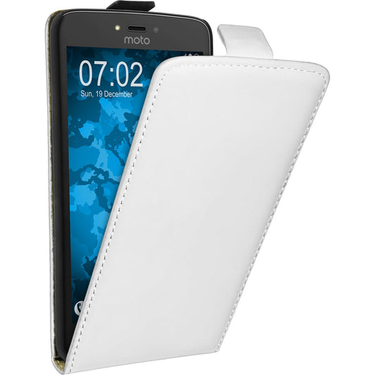 Kunst-Lederhülle für Lenovo Moto C Flip-Case weiﬂ + 2 Schutz