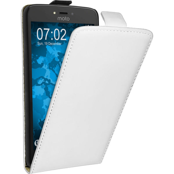 Kunst-Lederhülle für Lenovo Moto C Flip-Case weiﬂ + 2 Schutz