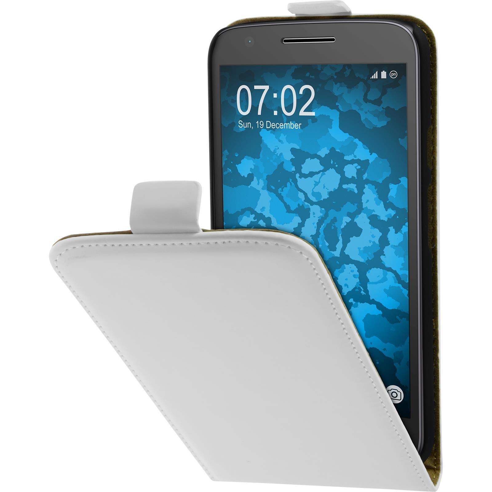 Kunst-Lederhülle für Lenovo Moto E3 Flip-Case weiﬂ + 2 Schut