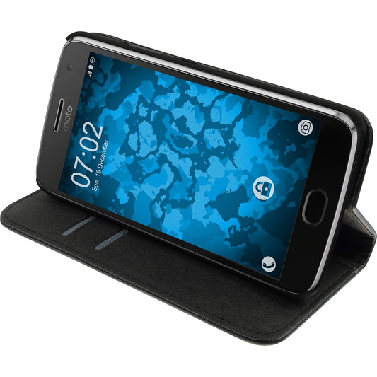 Kunst-Lederhülle für Lenovo Moto G5 Book-Case schwarz + 2 Sc