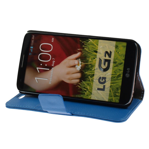 Kunst-Lederhülle für LG G2 Premium blau + 2 Schutzfolien