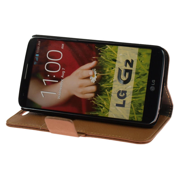 Kunst-Lederhülle für LG G2 Premium braun + 2 Schutzfolien