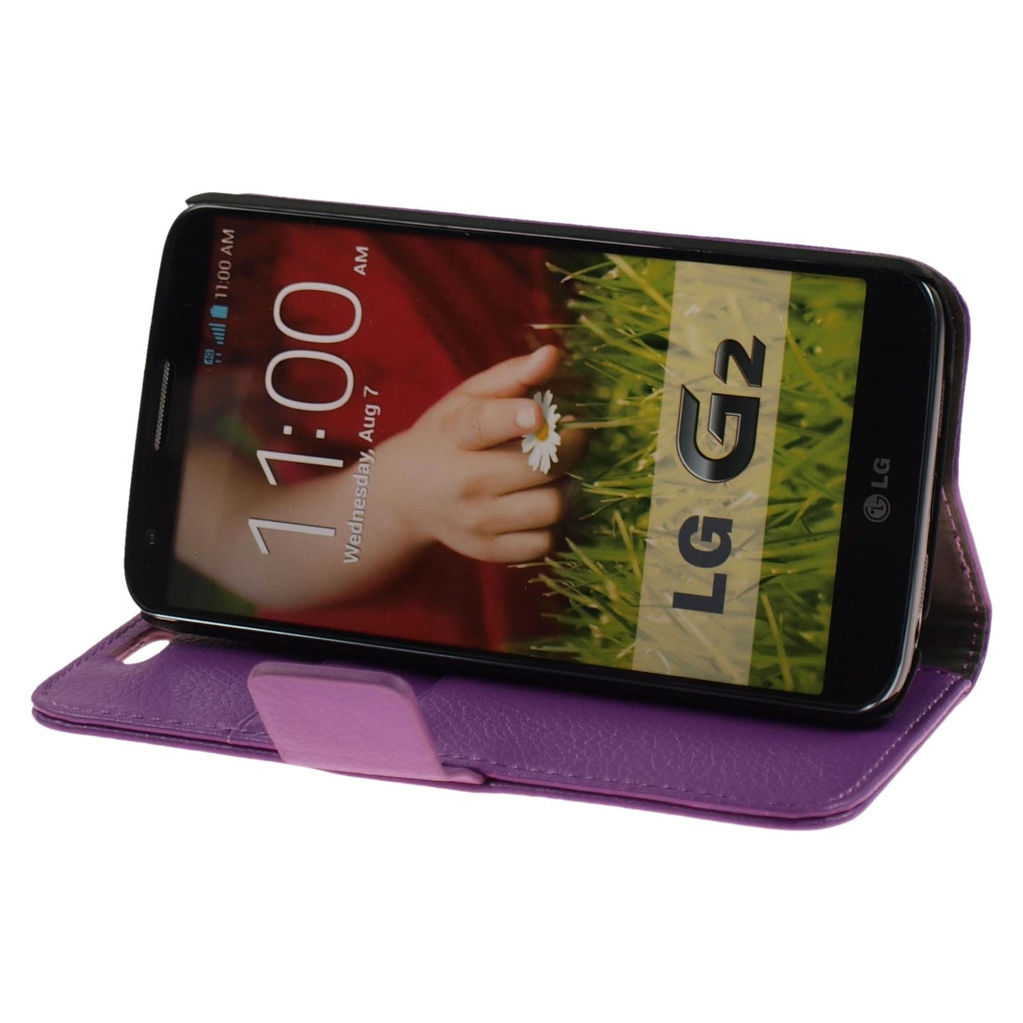Kunst-Lederhülle für LG G2 Premium lila + 2 Schutzfolien