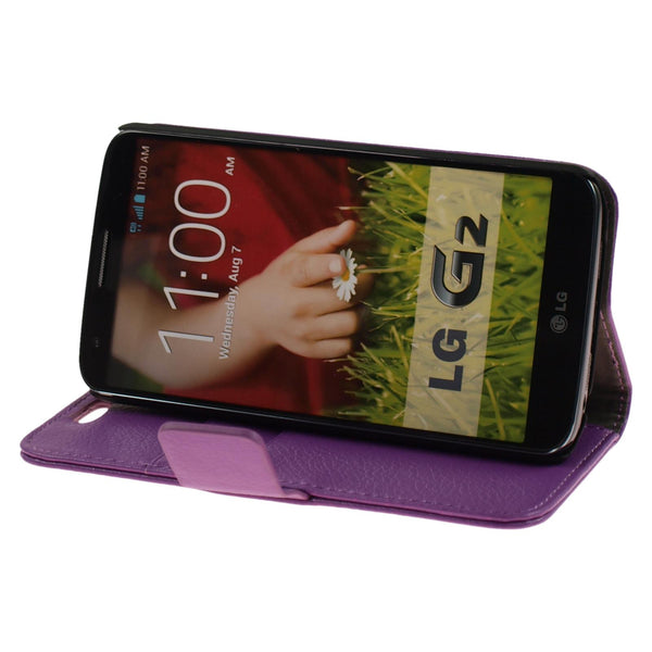 Kunst-Lederhülle für LG G2 Premium lila + 2 Schutzfolien
