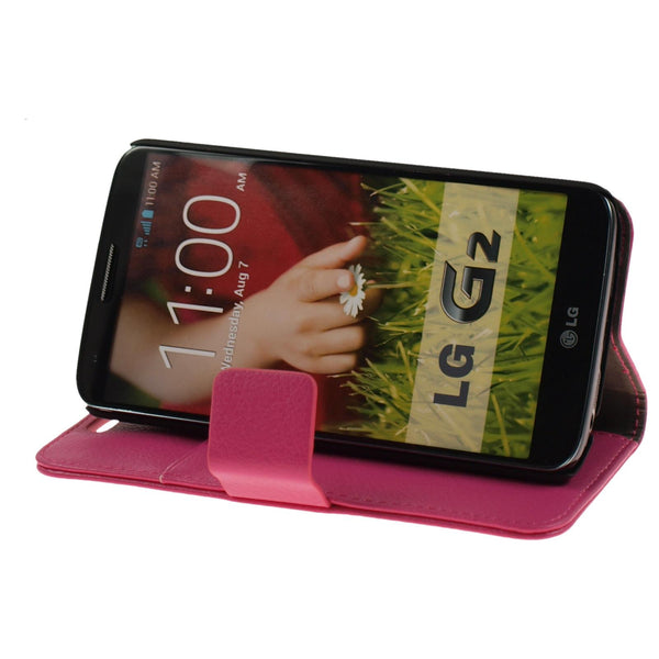 Kunst-Lederhülle für LG G2 Premium pink + 2 Schutzfolien