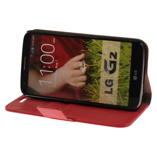 Kunst-Lederhülle für LG G2 Premium rot + 2 Schutzfolien