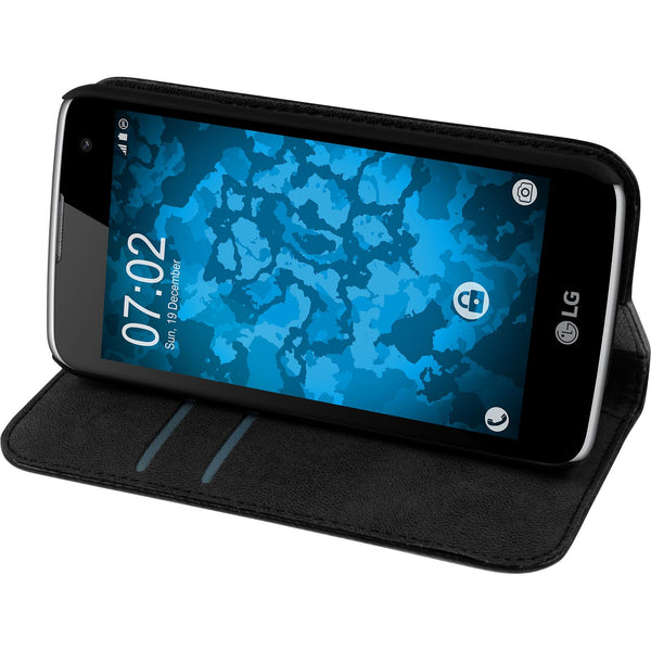 Kunst-Lederhülle für LG K4 2016 Book-Case schwarz + 2 Schutz