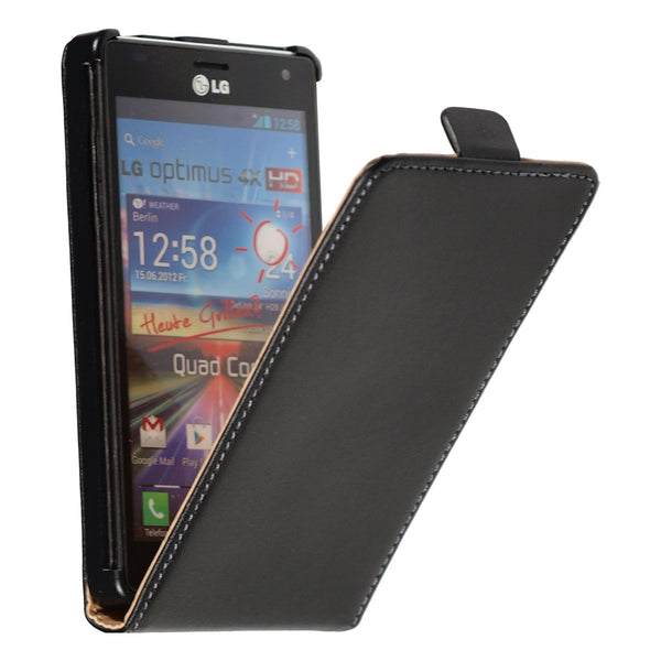 Kunst-Lederhülle für LG Optimus 4X HD P880 Flip-Case schwarz