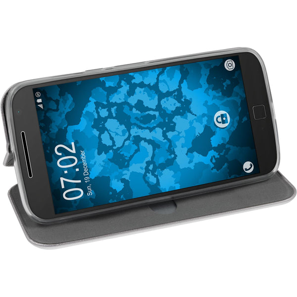 Kunst-Lederhülle für Motorola Moto G4 Plus Etui grau + 2 Sch