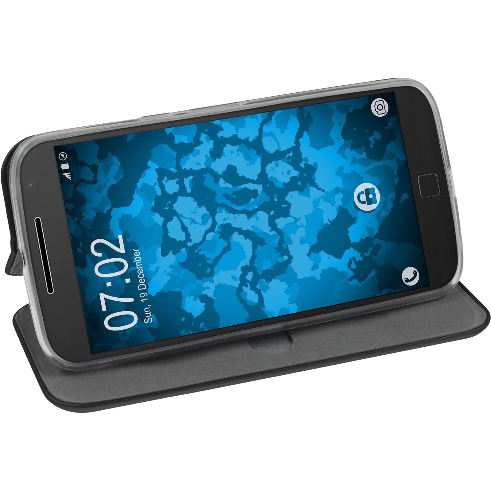 Kunst-Lederhülle für Motorola Moto G4 Plus Etui schwarz + 2