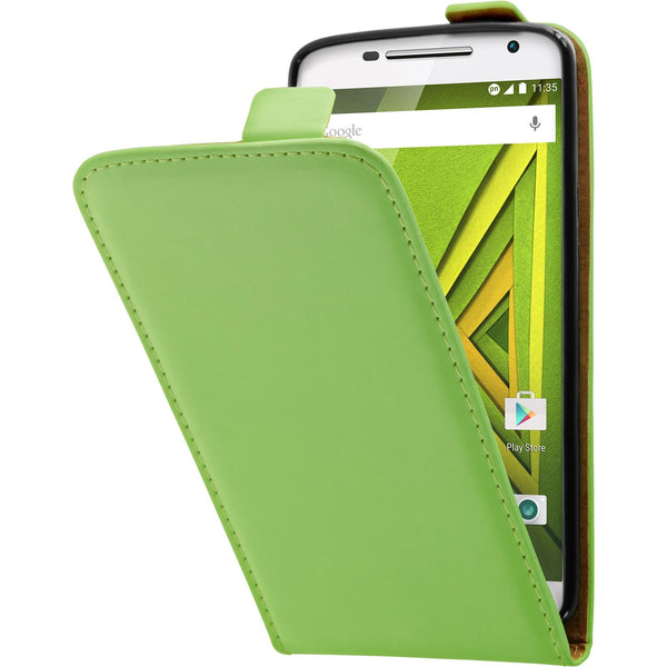 Kunst-Lederhülle für Motorola Moto X Play Flip-Case grün + 2