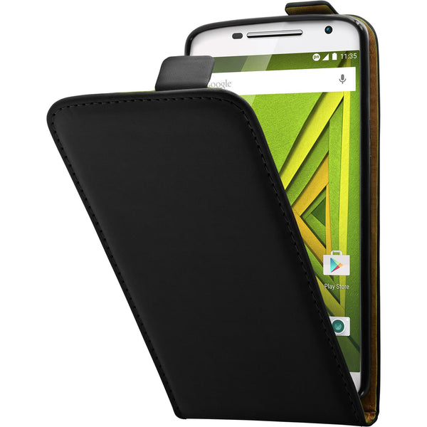 Kunst-Lederhülle für Motorola Moto X Play Flip-Case schwarz