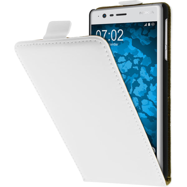 Kunst-Lederhülle für Nokia 3 Flip-Case weiﬂ + 2 Schutzfolien