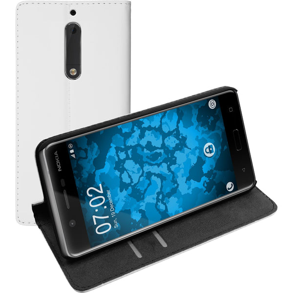 Kunst-Lederhülle für Nokia 5 Book-Case weiﬂ + 2 Schutzfolien