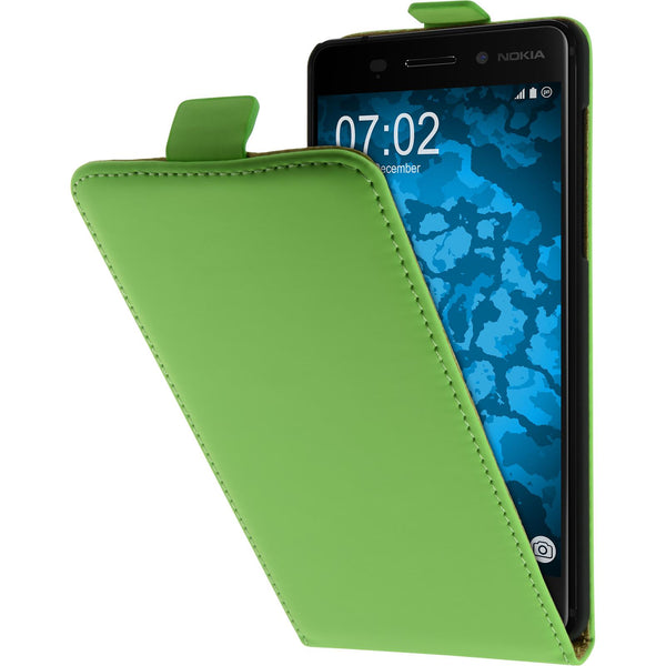 Kunst-Lederhülle für  Nokia 6 Flip-Case grün + 2 Schutzfolie