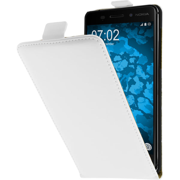 Kunst-Lederhülle für  Nokia 6 Flip-Case weiﬂ + 2 Schutzfolie