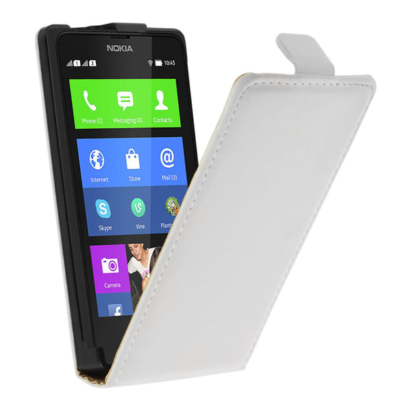 Kunst-Lederhülle für  Nokia X / X+ Flip-Case weiﬂ + 2 Schutz