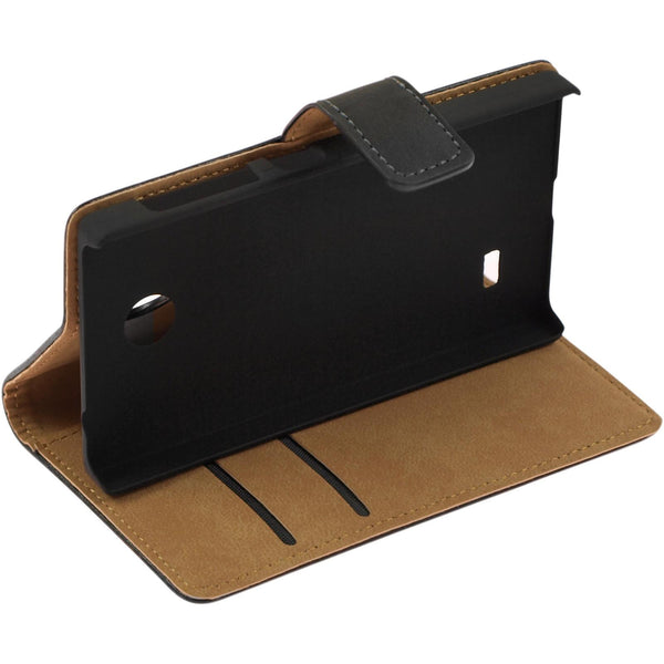 Kunst-Lederhülle für  Nokia X / X+ Wallet schwarz + 2 Schutz