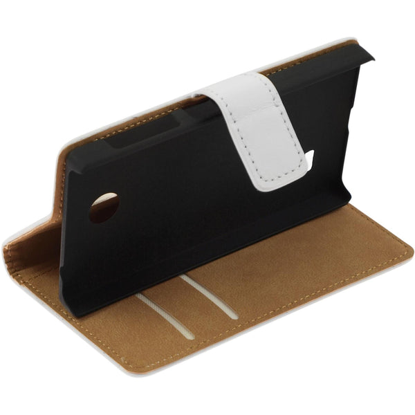 Kunst-Lederhülle für  Nokia X / X+ Wallet weiß + 2 Schutzfol