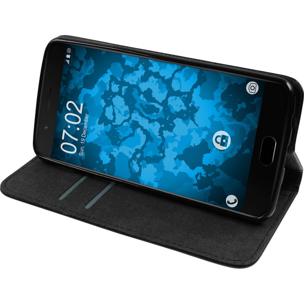 Kunst-Lederhülle für  OnePlus 5 Book-Case schwarz + 2 Schutz