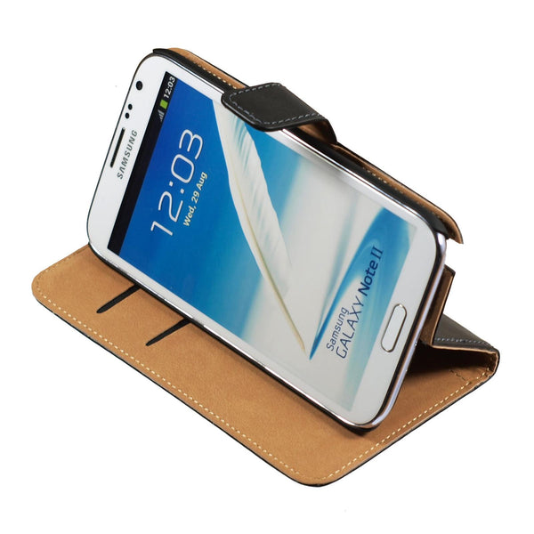 Kunst-Lederhülle für Samsung Galaxy Note 2 Wallet schwarz +