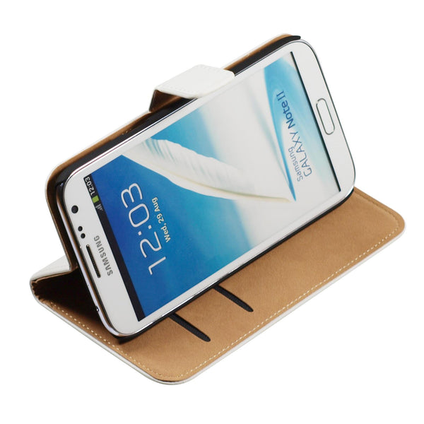 Kunst-Lederhülle für Samsung Galaxy Note 2 Wallet weiß + 2 S
