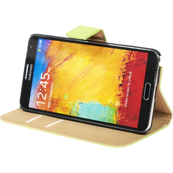 Kunst-Lederhülle für Samsung Galaxy Note 3 Wallet grün + 2 S
