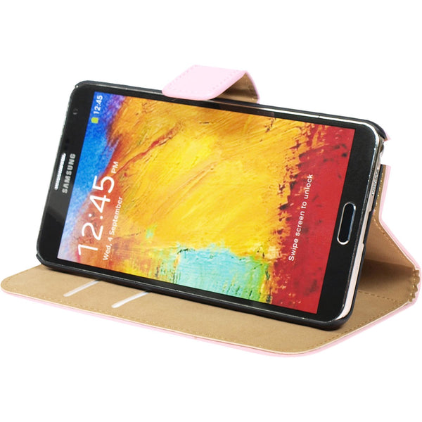 Kunst-Lederhülle für Samsung Galaxy Note 3 Wallet rosa + 2 S