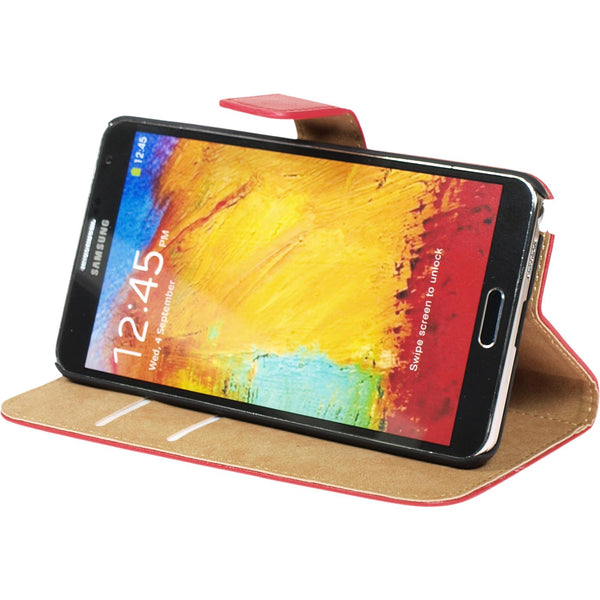 Kunst-Lederhülle für Samsung Galaxy Note 3 Wallet rot + 2 Sc