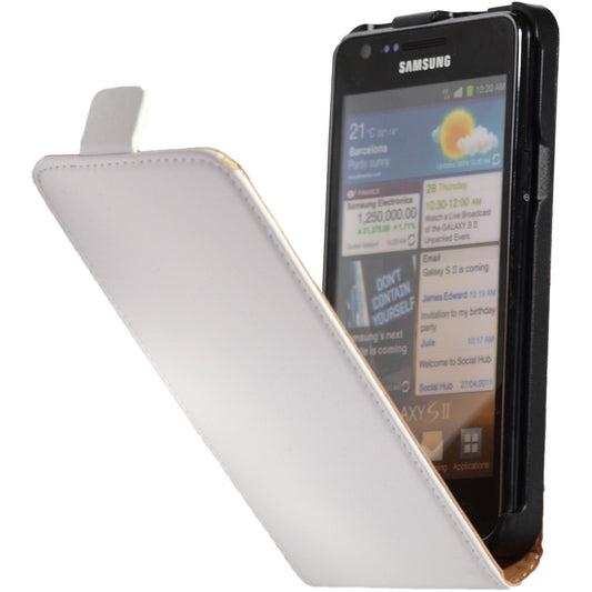 Kunst-Lederhülle für Samsung Galaxy S2 Flip-Case weiß + 2 Sc