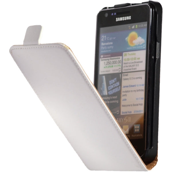 Kunst-Lederhülle für Samsung Galaxy S2 Flip-Case weiß + 2 Sc