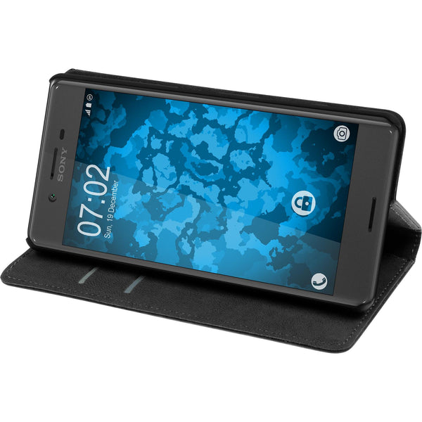 Kunst-Lederhülle für Sony Xperia X Book-Case schwarz + 2 Sch