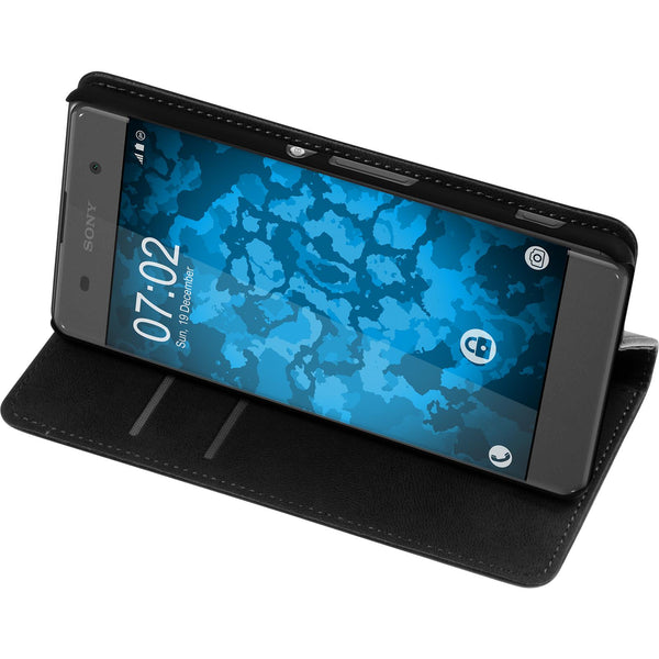 Kunst-Lederhülle für Sony Xperia XA Book-Case schwarz + 2 Sc