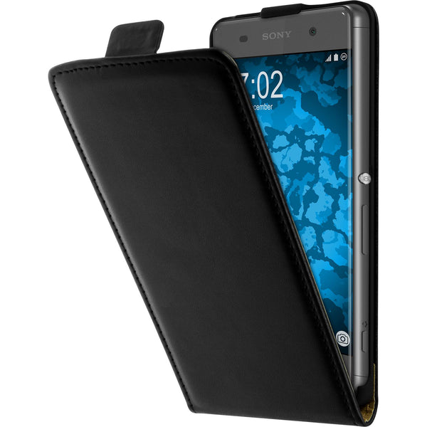 Kunst-Lederhülle für Sony Xperia XA Flip-Case schwarz + 2 Sc
