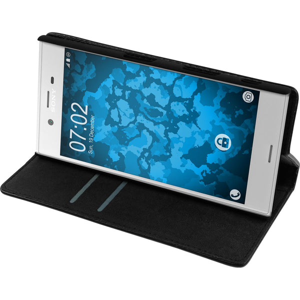 Kunst-Lederhülle für Sony Xperia XZs Book-Case schwarz + 2 S