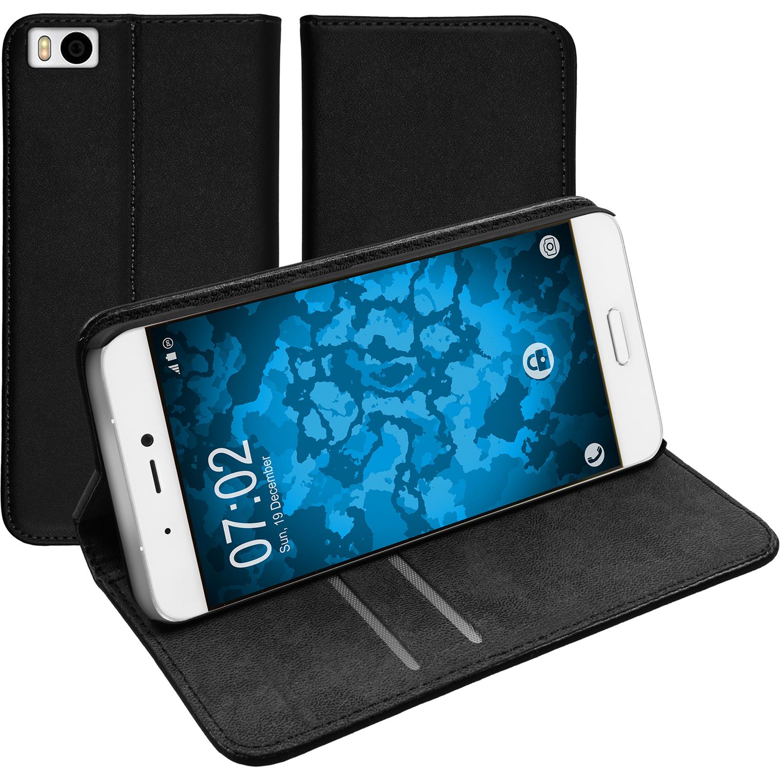 Kunst-Lederhülle für Xiaomi Mi 5s Book-Case schwarz + 2 Schu