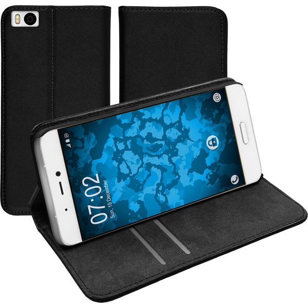 Kunst-Lederhülle für Xiaomi Mi 5s Book-Case schwarz + 2 Schu