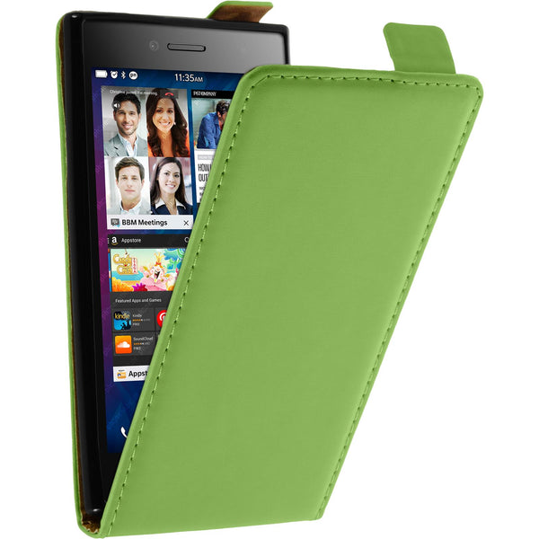 Kunst-Lederhülle für BlackBerry Leap Flip-Case grün + 2 Schu