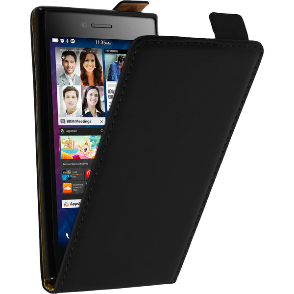 Kunst-Lederhülle für BlackBerry Leap Flip-Case schwarz + 2 S