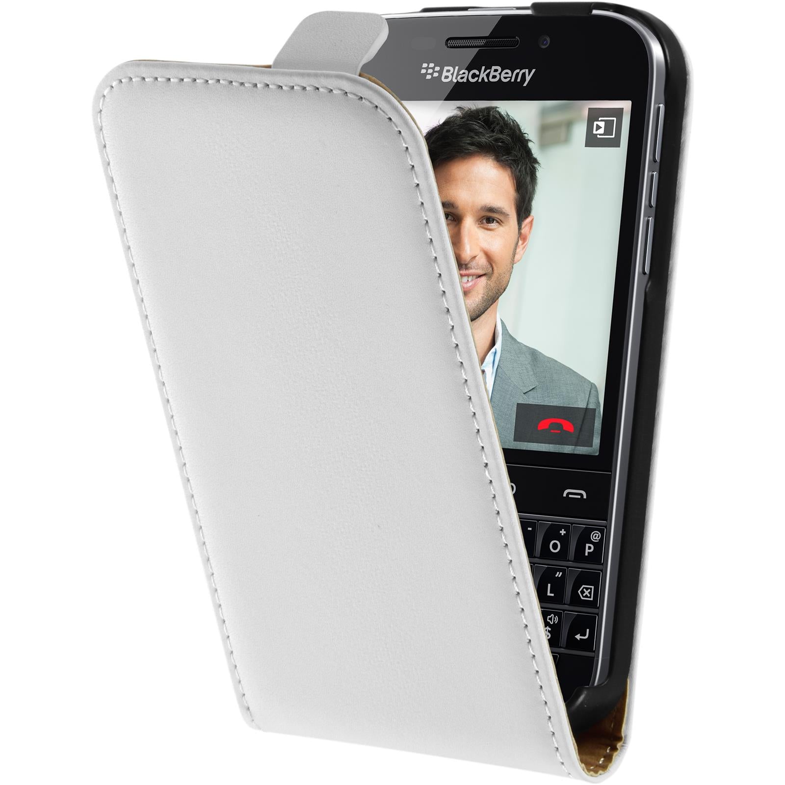 Kunst-Lederhülle für BlackBerry Q20 Flip-Case weiß Cover