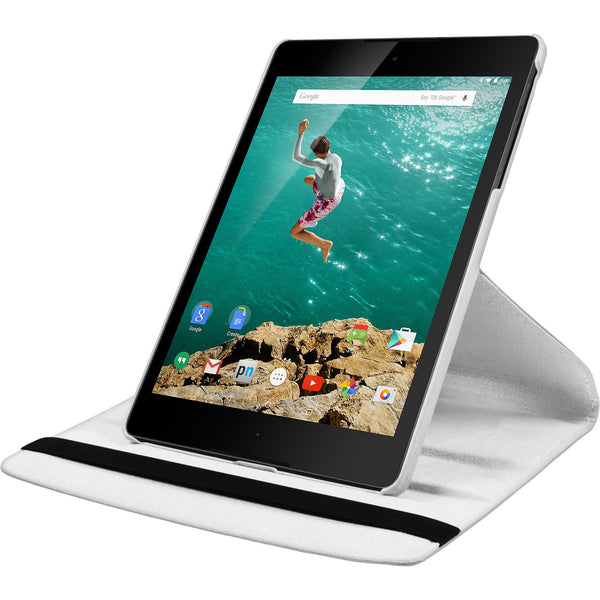 Kunst-Lederhülle für Google HTC Nexus 9 360∞ weiﬂ + 2 Schutz