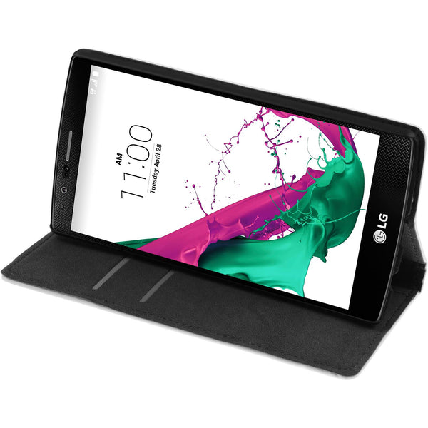 Kunst-Lederhülle für LG G4 Book-Case weiﬂ + 2 Schutzfolien