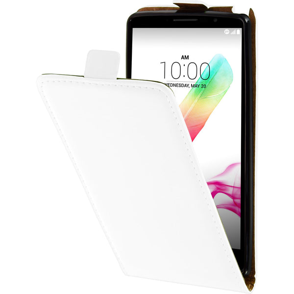 Kunst-Lederhülle für LG G4 Stylus Flip-Case weiﬂ + 2 Schutzf