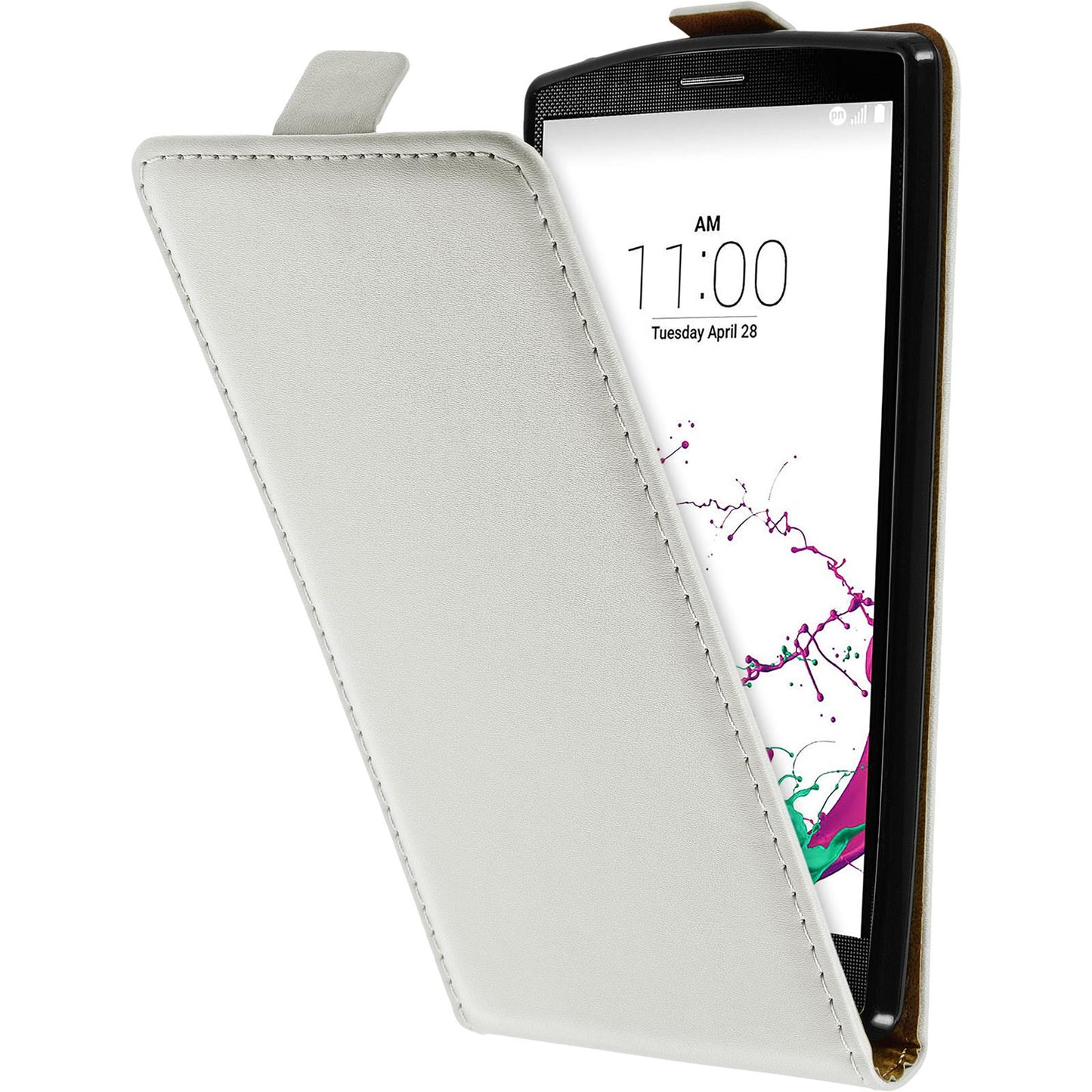Kunst-Lederhülle für LG G4s / G4 Beat Flip-Case weiﬂ + 2 Sch