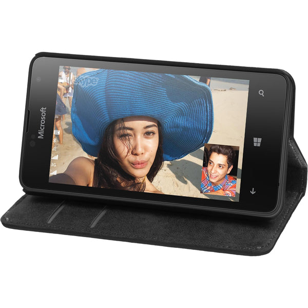 Kunst-Lederhülle für Microsoft Lumia 430 Dual Book-Case schw