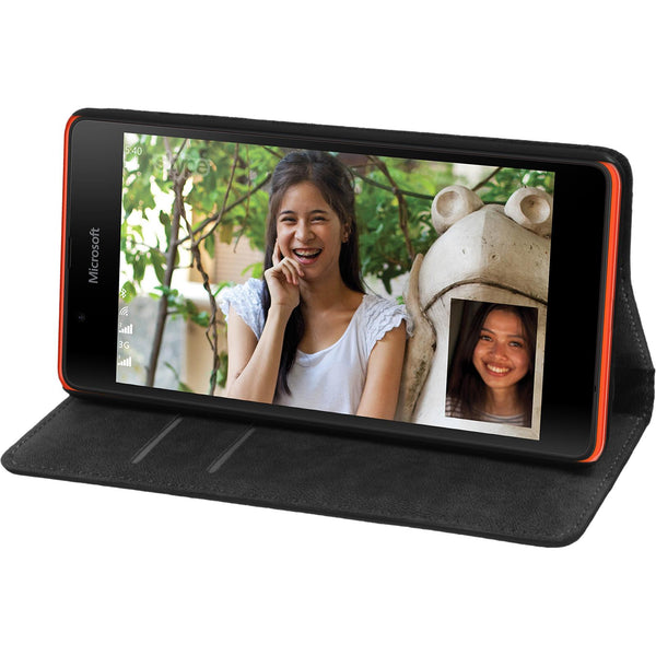 Kunst-Lederhülle für Microsoft Lumia 540 Dual Book-Case schw