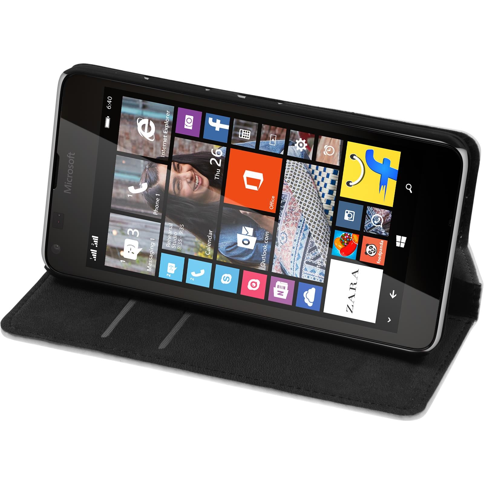 Kunst-Lederhülle für Microsoft Lumia 640 Book-Case weiß + 2