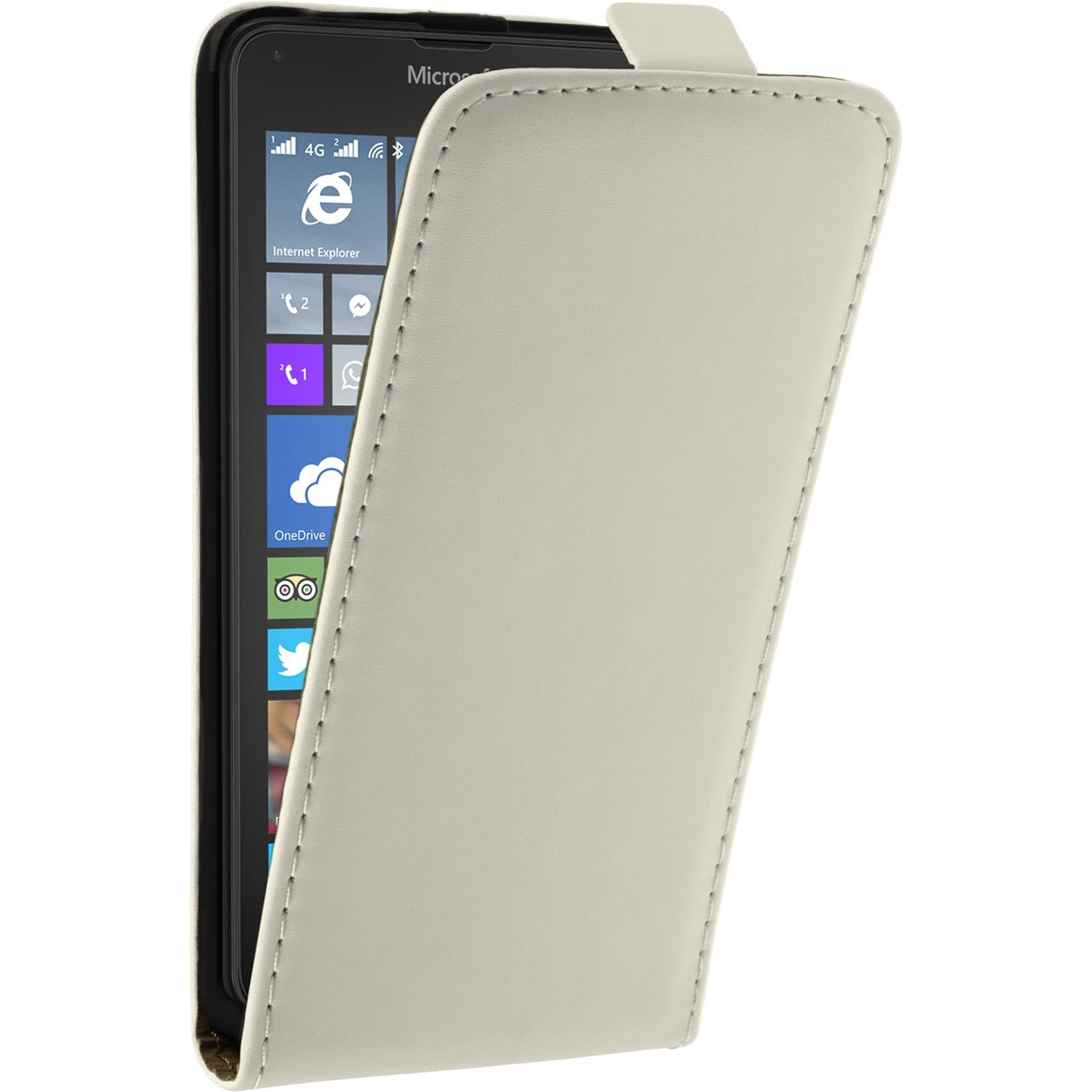 Kunst-Lederhülle für Microsoft Lumia 640 Flip-Case weiﬂ + 2